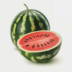 Fresh Cut Watermelon on White - Juicy Red Fruit with Seeds & Striped Rind
