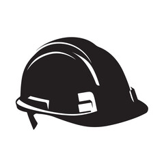 Fototapeta premium construction helmet silhouette, construction helmet Vector illustration, A hard hat safety helmet illustrated in a solid black silhouette, Safety Helmet silhouette in black on a white background
