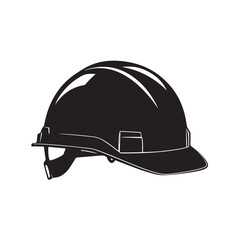 construction helmet silhouette, construction helmet Vector illustration, A hard hat safety helmet illustrated in a solid black silhouette, Safety Helmet silhouette in black on a white background