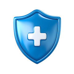 Fototapeta premium 3D Blue Shield Icon with White Plus Sign