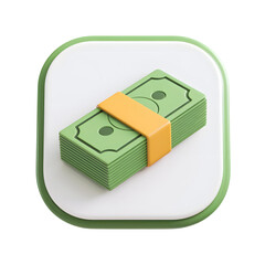 3D Rendered Stack of Money Icon with a Yellow Band