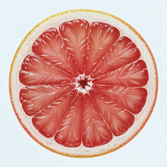 Red Grapefruit Slice on White - Macro Cross-Section with Vibrant Citrus Segments