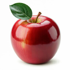 Single Red Macintosh Apple on White - Fresh Fruit with Leaf