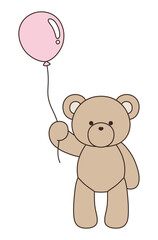 かわいいくまのぬいぐるみのベクターイラスト。熊、アイコン、風船、テディベア