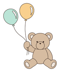 かわいいくまのぬいぐるみのベクターイラスト。熊、アイコン、風船、テディベア