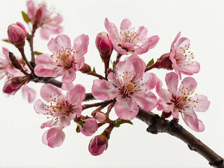 Delicate pink cherry blossoms on a dark branch blooming flowers spring