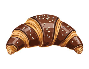 Croissant with Chocolate Drizzle and Stripe - Vector Illustration