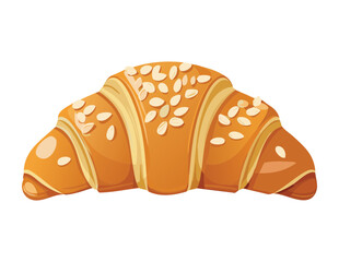 Croissant Pastry Topped with Seeds - Vector Illustration
