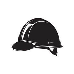 construction helmet silhouette, construction helmet Vector illustration, A hard hat safety helmet illustrated in a solid black silhouette, Safety Helmet silhouette in black on a white background