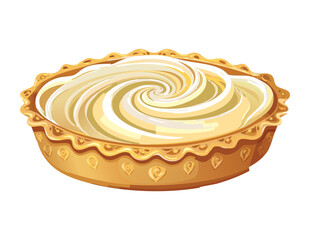 Sweet Creamy Pie Dessert on Plate - Vector Illustration