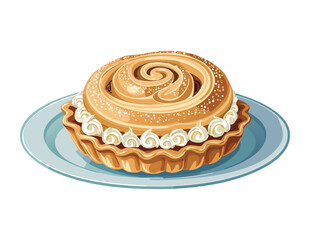 Cinnamon Roll Pastry with Cream Frosting - Vector Illustration