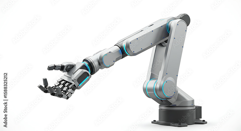 Aufkleber a futuristic robotic arm with an intricately articulated hand, designed for precision and automation