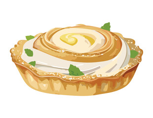 Cream Tart Mint Leaf Dessert - Vector Illustration