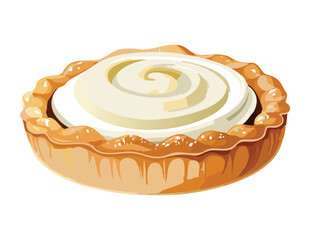 Traditional Cream Tart Swirled Pie Dish - Vector Illustration