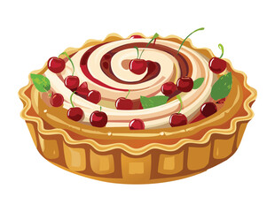 Sweet Fruit Tart with Creamy Drizzle Topping - Vector Illustration