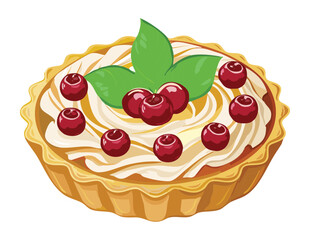 Delightful Cherry Tart Small Red Cherries - Vector Illustration