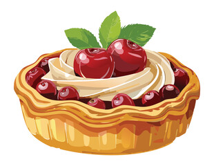 Rustic Cherry Tart with Many Small Berries - Vector Illustration