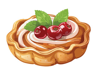Elegant Cherry Tart with Few Cherries Mint - Vector Illustration