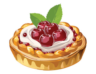 Delicious Berry Tart Overflowing with Cherries - Vector Illustration