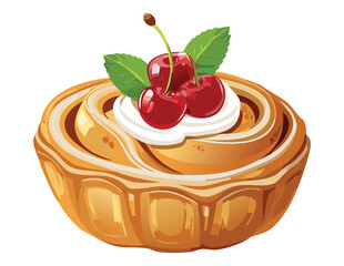 Sweet Cherry Swirl Pastry Baked Dessert - Vector Illustration