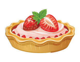 Beautiful Strawberry Tart with Ruffled Cream - Vector Illustration