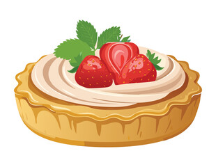 Gourmet Strawberry Tart White Cream Topping - Vector Illustration
