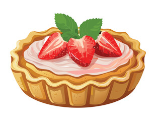 Sliced Strawberry Cream Tart - Vector Illustration