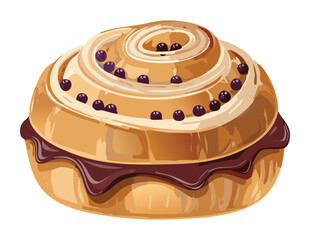 Fruity Chocolate Spiral Bun - Vector Illustration