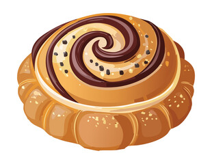 Dark Chocolate Swirl Pastry - Vector Illustration