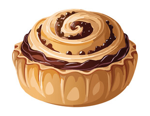Glazed Chocolate Swirl Pastry - Vector Illustration