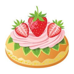 Abundant Strawberry Green Pastry - Vector Illustration
