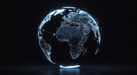 3D Holographic Wireframe Earth Globe – Futuristic Digital Minimalist Design with Glowing Energy on Dark Background