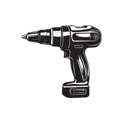 Drill silhouette, Drill silhouette vector illustration with white background, electric drill machine silhouette vector illustration, Electric drill in a minimalist style on a white background