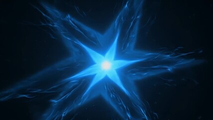 A bright blue burst emerges in the dark with radiating energy