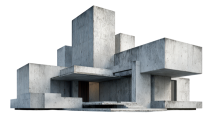 Modern architectural design featuring geometric concrete structures. transparent background