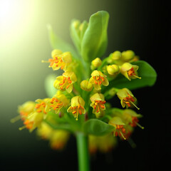 Fototapeta premium Delicate yellow flowers with orange stamens bloom on a dark background