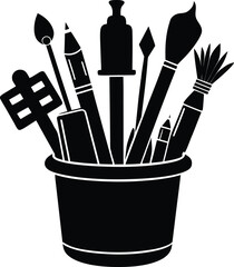 trendy black silhouette vector pencil cup holding pens
