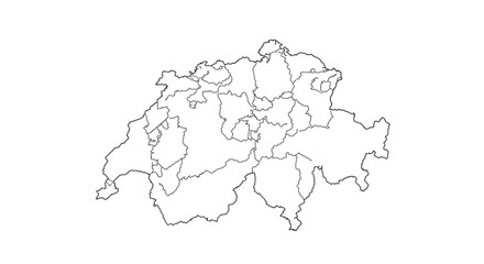 Fototapeta premium Switzerland Outline Map Vector Geographic Borders, Regions, and Administrative Divisions Illustration