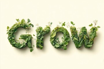 Green leaves form the word "Grow