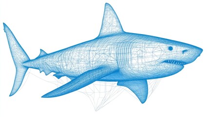 Wireframe rendering of a great white shark.