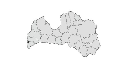 Detailed Outline Map of Latvia Showing Regions and Borders for Cartography and Geography Studies