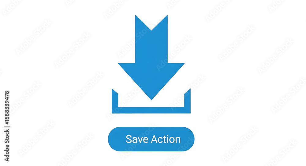 Poster a blue download icon with an arrow pointing down into a container above a save action button - ai ge