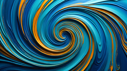 Abstract swirl of blue and gold paint textures
