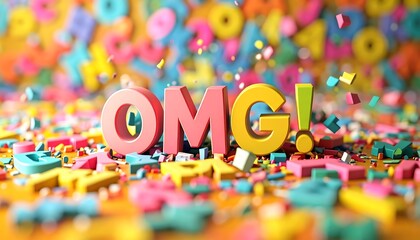 Colorful 3D letters OMG explosion