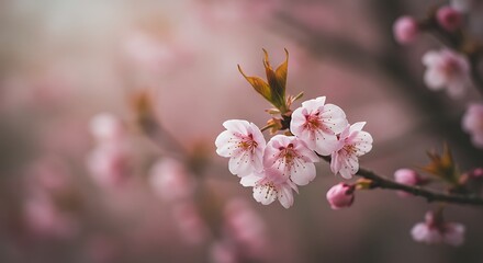 Fototapeta premium Delicate Blossom A Close-Up of Cherry Blossoms with a Soft, Dreamy Backdrop