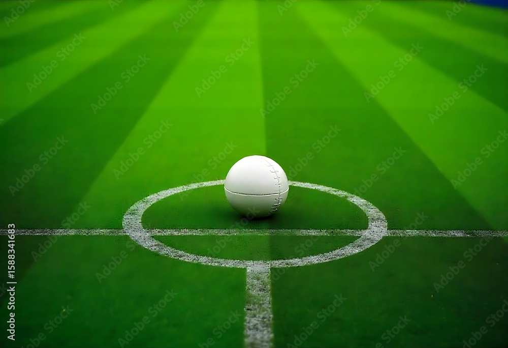 Poster generative ai virtual soccer field with game ball at center ready