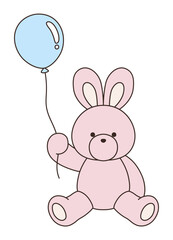 かわいいうさぎのぬいぐるみのベクターイラスト。兔、アイコン、風船