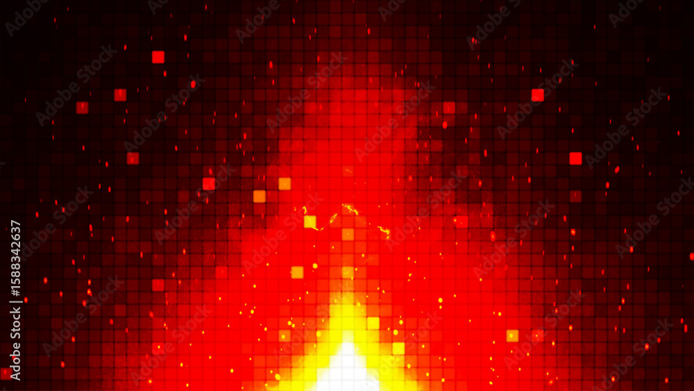 Poster intense bright red fire flames with sparks combined with abstract mosaic patterns create stunning vi
