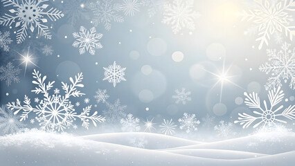 Beautiful winter landscape with falling snowflakes and soft glowing light creating a magical festive atmosphere