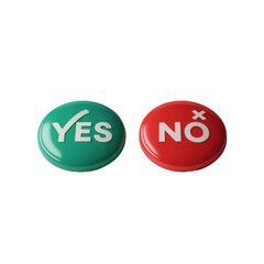 Green yes button with checkmark and red no button with cross isolated on transparent background